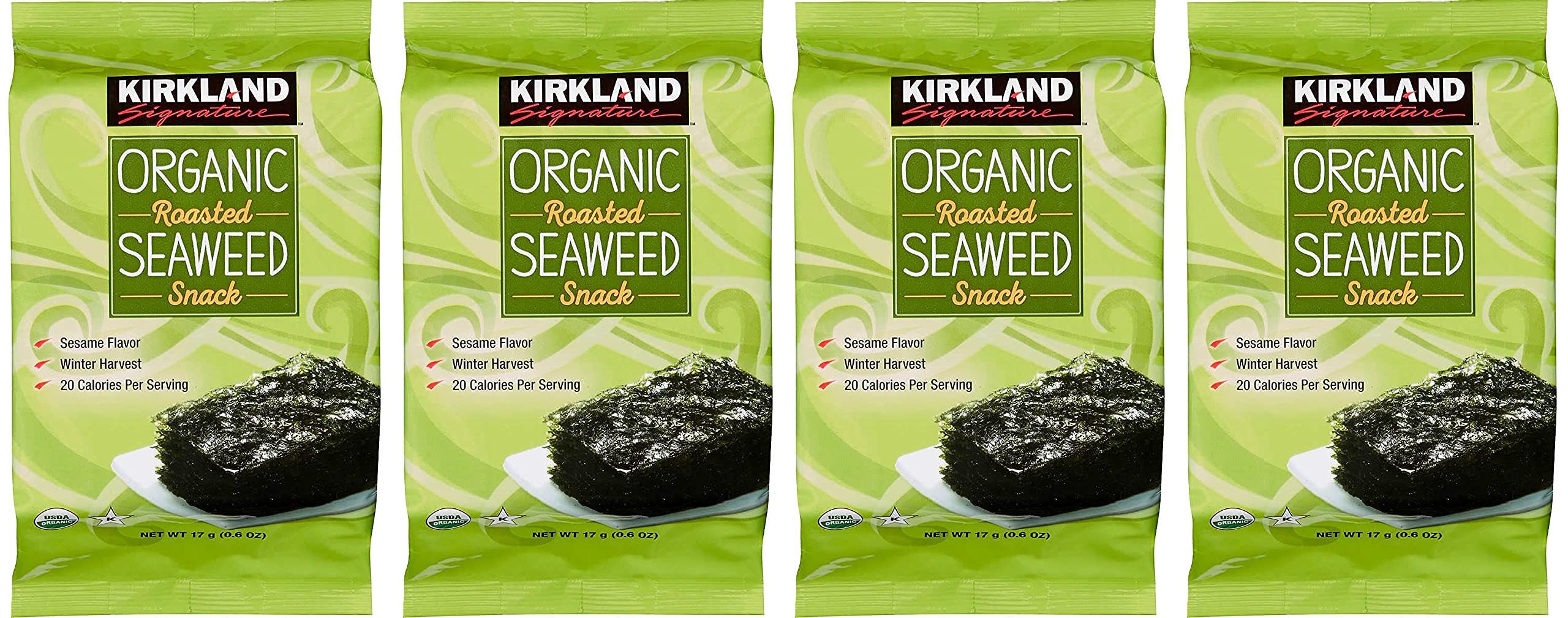 Kirkland Signature Organic Roasted Seaweed Snack, 0.6 ounces (4-pack)